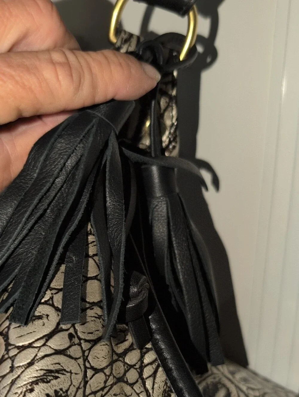 Townsend Silver And Black Leather Emobossed Crocodile Bag